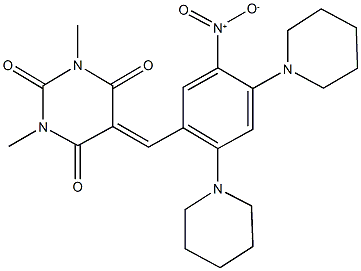 5-[5-nitro-2,4-di(1-piperidinyl)benzylidene]-1,3-dimethyl-2,4,6(1H,3H,5H)-pyrimidinetrione Struktur