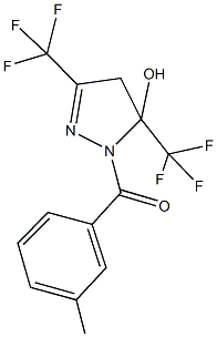 1-(3-methylbenzoyl)-3,5-bis(trifluoromethyl)-4,5-dihydro-1H-pyrazol-5-ol Struktur