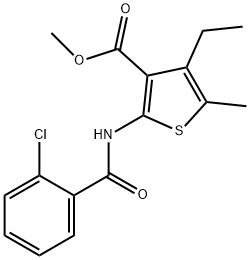 methyl 2-[(2-chlorobenzoyl)amino]-4-ethyl-5-methyl-3-thiophenecarboxylate Struktur