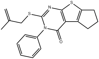 2-[(2-methyl-2-propenyl)sulfanyl]-3-phenyl-3,5,6,7-tetrahydro-4H-cyclopenta[4,5]thieno[2,3-d]pyrimidin-4-one Struktur