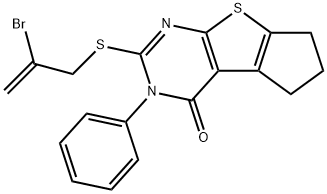 2-[(2-bromo-2-propenyl)sulfanyl]-3-phenyl-3,5,6,7-tetrahydro-4H-cyclopenta[4,5]thieno[2,3-d]pyrimidin-4-one Struktur