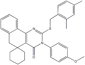 2-[(2,4-dimethylbenzyl)sulfanyl]-3-(4-methoxyphenyl)-4-oxo-3,4,5,6-tetrahydrospiro(benzo[h]quinazoline-5,1'-cyclohexane) Struktur