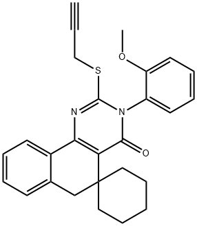 3-(2-methoxyphenyl)-4-oxo-2-(2-propynylsulfanyl)-3,4,5,6-tetrahydrospiro(benzo[h]quinazoline-5,1'-cyclohexane) Struktur