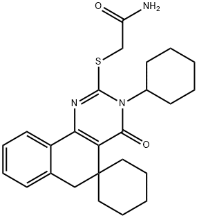 2-[(2-amino-2-oxoethyl)sulfanyl]-3-cyclohexyl-4-oxo-3,4,5,6-tetrahydrospiro(benzo[h]quinazoline-5,1'-cyclohexane) Struktur