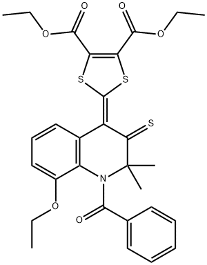 diethyl 2-(1-benzoyl-8-ethoxy-2,2-dimethyl-3-thioxo-2,3-dihydro-4(1H)-quinolinylidene)-1,3-dithiole-4,5-dicarboxylate Struktur