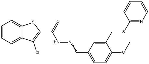 3-chloro-N'-{4-methoxy-3-[(2-pyridinylsulfanyl)methyl]benzylidene}-1-benzothiophene-2-carbohydrazide Struktur