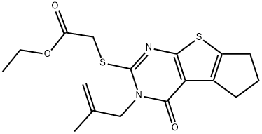 ethyl {[3-(2-methyl-2-propenyl)-4-oxo-3,5,6,7-tetrahydro-4H-cyclopenta[4,5]thieno[2,3-d]pyrimidin-2-yl]sulfanyl}acetate Struktur