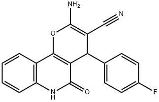 2-amino-4-(4-fluorophenyl)-5-oxo-5,6-dihydro-4H-pyrano[3,2-c]quinoline-3-carbonitrile Struktur