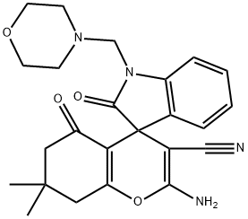 2'-amino-3'-cyano-7',7'-dimethyl-1-(4-morpholinylmethyl)-1,3,5',6',7',8'-hexahydro-2,5'-dioxospiro[2H-indole-3,4'-(4'H)-chromene] Struktur