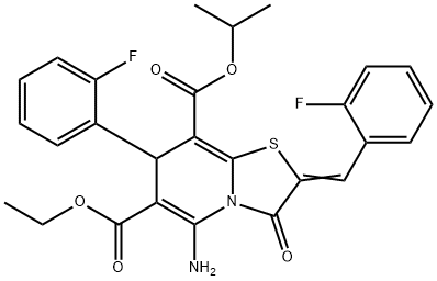 6-ethyl 8-isopropyl 5-amino-2-(2-fluorobenzylidene)-7-(2-fluorophenyl)-3-oxo-2,3-dihydro-7H-[1,3]thiazolo[3,2-a]pyridine-6,8-dicarboxylate Struktur