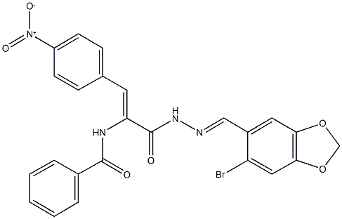 N-(1-({2-[(6-bromo-1,3-benzodioxol-5-yl)methylene]hydrazino}carbonyl)-2-{4-nitrophenyl}vinyl)benzamide Struktur