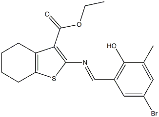 ethyl 2-[(5-bromo-2-hydroxy-3-methylbenzylidene)amino]-4,5,6,7-tetrahydro-1-benzothiophene-3-carboxylate Struktur