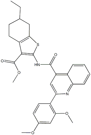 methyl 2-({[2-(2,4-dimethoxyphenyl)-4-quinolinyl]carbonyl}amino)-6-ethyl-4,5,6,7-tetrahydro-1-benzothiophene-3-carboxylate Struktur