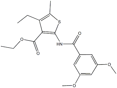 ethyl 2-[(3,5-dimethoxybenzoyl)amino]-4-ethyl-5-methyl-3-thiophenecarboxylate Struktur