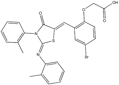 [4-bromo-2-({3-(2-methylphenyl)-2-[(2-methylphenyl)imino]-4-oxo-1,3-thiazolidin-5-ylidene}methyl)phenoxy]acetic acid Struktur