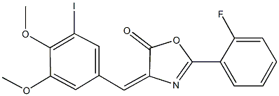 2-(2-fluorophenyl)-4-(3-iodo-4,5-dimethoxybenzylidene)-1,3-oxazol-5(4H)-one Struktur