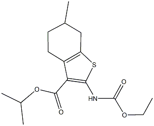 isopropyl 2-[(ethoxycarbonyl)amino]-6-methyl-4,5,6,7-tetrahydro-1-benzothiophene-3-carboxylate Struktur