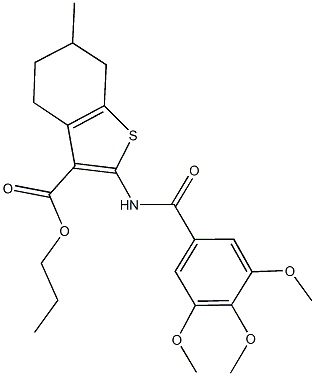 propyl 6-methyl-2-[(3,4,5-trimethoxybenzoyl)amino]-4,5,6,7-tetrahydro-1-benzothiophene-3-carboxylate Struktur