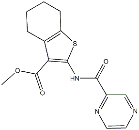 methyl 2-[(2-pyrazinylcarbonyl)amino]-4,5,6,7-tetrahydro-1-benzothiophene-3-carboxylate Struktur