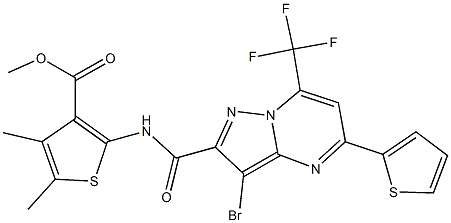 methyl 2-({[3-bromo-5-(2-thienyl)-7-(trifluoromethyl)pyrazolo[1,5-a]pyrimidin-2-yl]carbonyl}amino)-4,5-dimethyl-3-thiophenecarboxylate Struktur