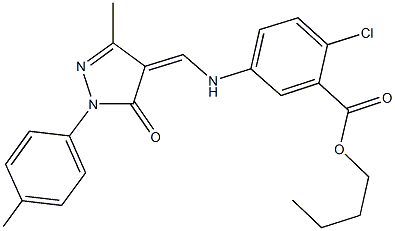 butyl 2-chloro-5-({[3-methyl-1-(4-methylphenyl)-5-oxo-1,5-dihydro-4H-pyrazol-4-ylidene]methyl}amino)benzoate Struktur