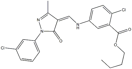 butyl 2-chloro-5-({[1-(3-chlorophenyl)-3-methyl-5-oxo-1,5-dihydro-4H-pyrazol-4-ylidene]methyl}amino)benzoate Struktur