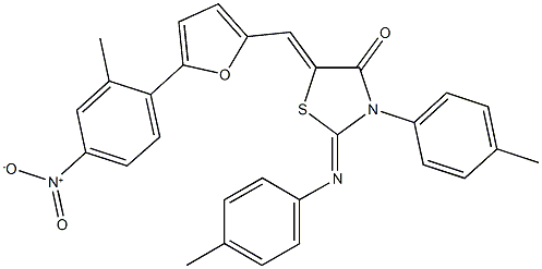 5-[(5-{4-nitro-2-methylphenyl}-2-furyl)methylene]-3-(4-methylphenyl)-2-[(4-methylphenyl)imino]-1,3-thiazolidin-4-one Struktur