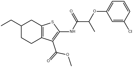 methyl 2-{[2-(3-chlorophenoxy)propanoyl]amino}-6-ethyl-4,5,6,7-tetrahydro-1-benzothiophene-3-carboxylate Struktur