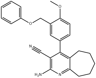 2-amino-4-[4-methoxy-3-(phenoxymethyl)phenyl]-6,7,8,9-tetrahydro-5H-cyclohepta[b]pyridine-3-carbonitrile Struktur