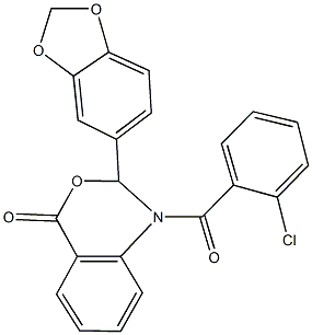 2-(1,3-benzodioxol-5-yl)-1-(2-chlorobenzoyl)-1,2-dihydro-4H-3,1-benzoxazin-4-one Struktur