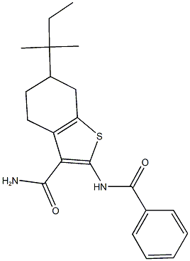 2-(benzoylamino)-6-tert-pentyl-4,5,6,7-tetrahydro-1-benzothiophene-3-carboxamide Struktur