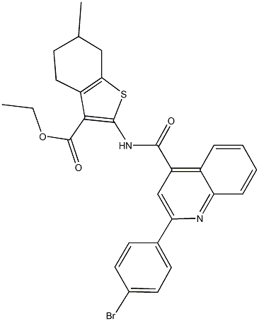 ethyl 2-({[2-(4-bromophenyl)-4-quinolinyl]carbonyl}amino)-6-methyl-4,5,6,7-tetrahydro-1-benzothiophene-3-carboxylate Struktur