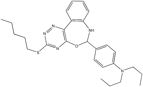 4-[3-(pentylsulfanyl)-6,7-dihydro[1,2,4]triazino[5,6-d][3,1]benzoxazepin-6-yl]-N,N-dipropylaniline Struktur