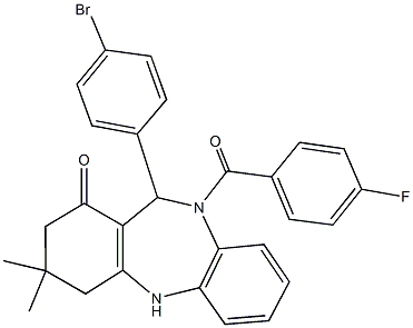 11-(4-bromophenyl)-10-(4-fluorobenzoyl)-3,3-dimethyl-2,3,4,5,10,11-hexahydro-1H-dibenzo[b,e][1,4]diazepin-1-one Struktur