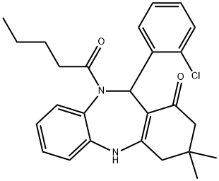 11-(2-chlorophenyl)-3,3-dimethyl-10-pentanoyl-2,3,4,5,10,11-hexahydro-1H-dibenzo[b,e][1,4]diazepin-1-one Struktur