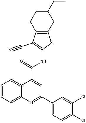 N-(3-cyano-6-ethyl-4,5,6,7-tetrahydro-1-benzothiophen-2-yl)-2-(3,4-dichlorophenyl)-4-quinolinecarboxamide Struktur