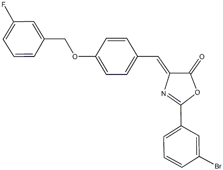 2-(3-bromophenyl)-4-{4-[(3-fluorobenzyl)oxy]benzylidene}-1,3-oxazol-5(4H)-one Struktur