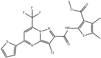 methyl 2-({[3-chloro-5-(2-thienyl)-7-(trifluoromethyl)pyrazolo[1,5-a]pyrimidin-2-yl]carbonyl}amino)-4,5-dimethyl-3-thiophenecarboxylate Struktur