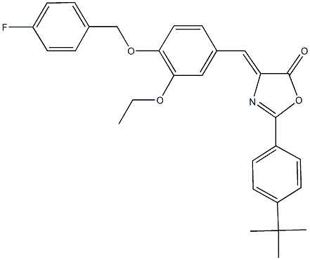 2-(4-tert-butylphenyl)-4-{3-ethoxy-4-[(4-fluorobenzyl)oxy]benzylidene}-1,3-oxazol-5(4H)-one Struktur