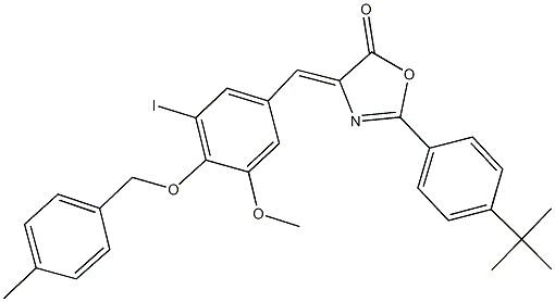 2-(4-tert-butylphenyl)-4-{3-iodo-5-methoxy-4-[(4-methylbenzyl)oxy]benzylidene}-1,3-oxazol-5(4H)-one Struktur