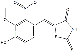 5-{4-hydroxy-2-nitro-3-methoxybenzylidene}-2-thioxo-1,3-thiazolidin-4-one Struktur