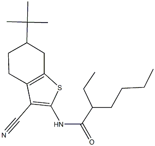 N-(6-tert-butyl-3-cyano-4,5,6,7-tetrahydro-1-benzothien-2-yl)-2-ethylhexanamide Struktur