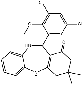 11-(3,5-dichloro-2-methoxyphenyl)-3,3-dimethyl-2,3,4,5,10,11-hexahydro-1H-dibenzo[b,e][1,4]diazepin-1-one Struktur