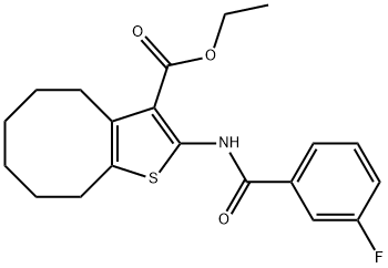 ethyl 2-[(3-fluorobenzoyl)amino]-4,5,6,7,8,9-hexahydrocycloocta[b]thiophene-3-carboxylate Struktur