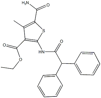 ethyl 5-(aminocarbonyl)-2-[(diphenylacetyl)amino]-4-methyl-3-thiophenecarboxylate Struktur