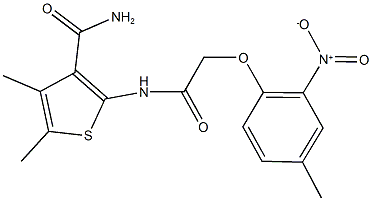 2-[({2-nitro-4-methylphenoxy}acetyl)amino]-4,5-dimethyl-3-thiophenecarboxamide Struktur