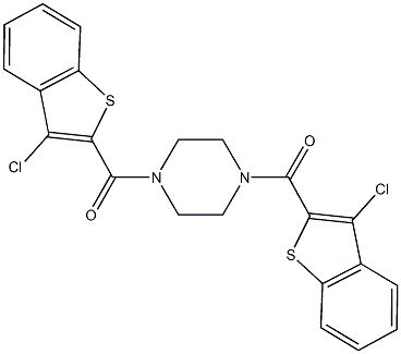 1,4-bis[(3-chloro-1-benzothien-2-yl)carbonyl]piperazine Struktur