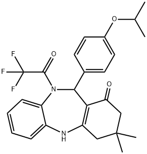 11-(4-isopropoxyphenyl)-3,3-dimethyl-10-(trifluoroacetyl)-2,3,4,5,10,11-hexahydro-1H-dibenzo[b,e][1,4]diazepin-1-one Struktur