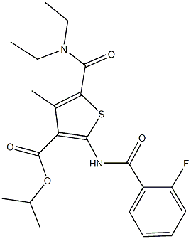 isopropyl 5-[(diethylamino)carbonyl]-2-[(2-fluorobenzoyl)amino]-4-methyl-3-thiophenecarboxylate Struktur