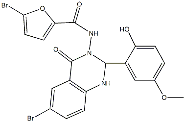 5-bromo-N-(6-bromo-2-(2-hydroxy-5-methoxyphenyl)-4-oxo-1,4-dihydro-3(2H)-quinazolinyl)-2-furamide Struktur